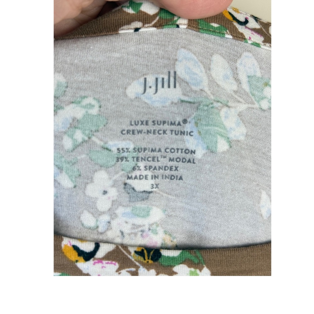 J.Jill Women Floral Crew Neck Supima Luxe Tunic Top Brown Boho sz 3X Stretch - Picture 6 of 13